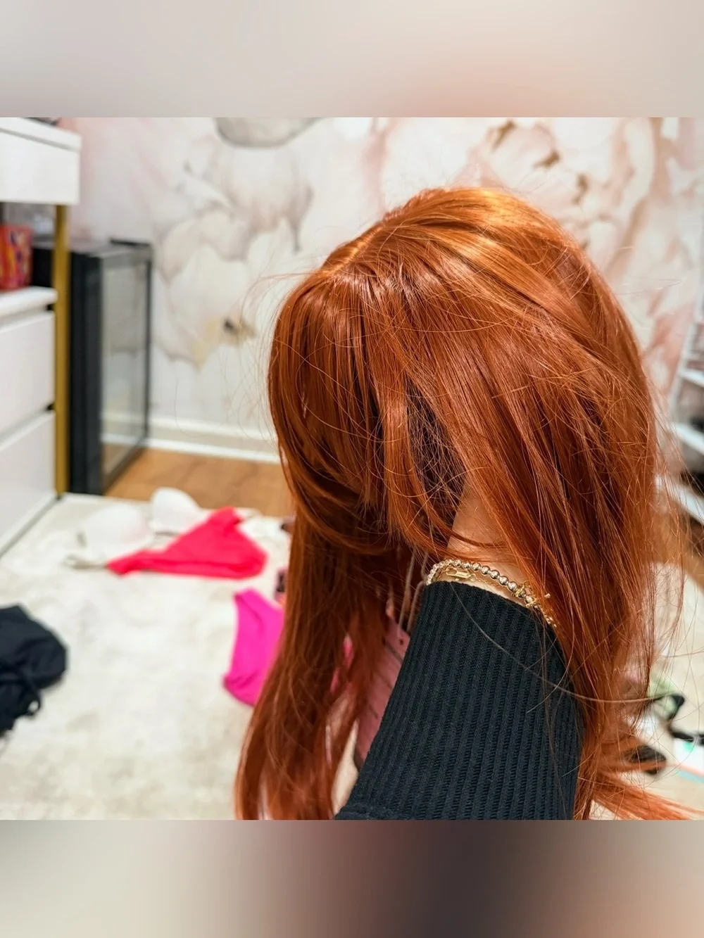 Red Long Women's Wig with bangs